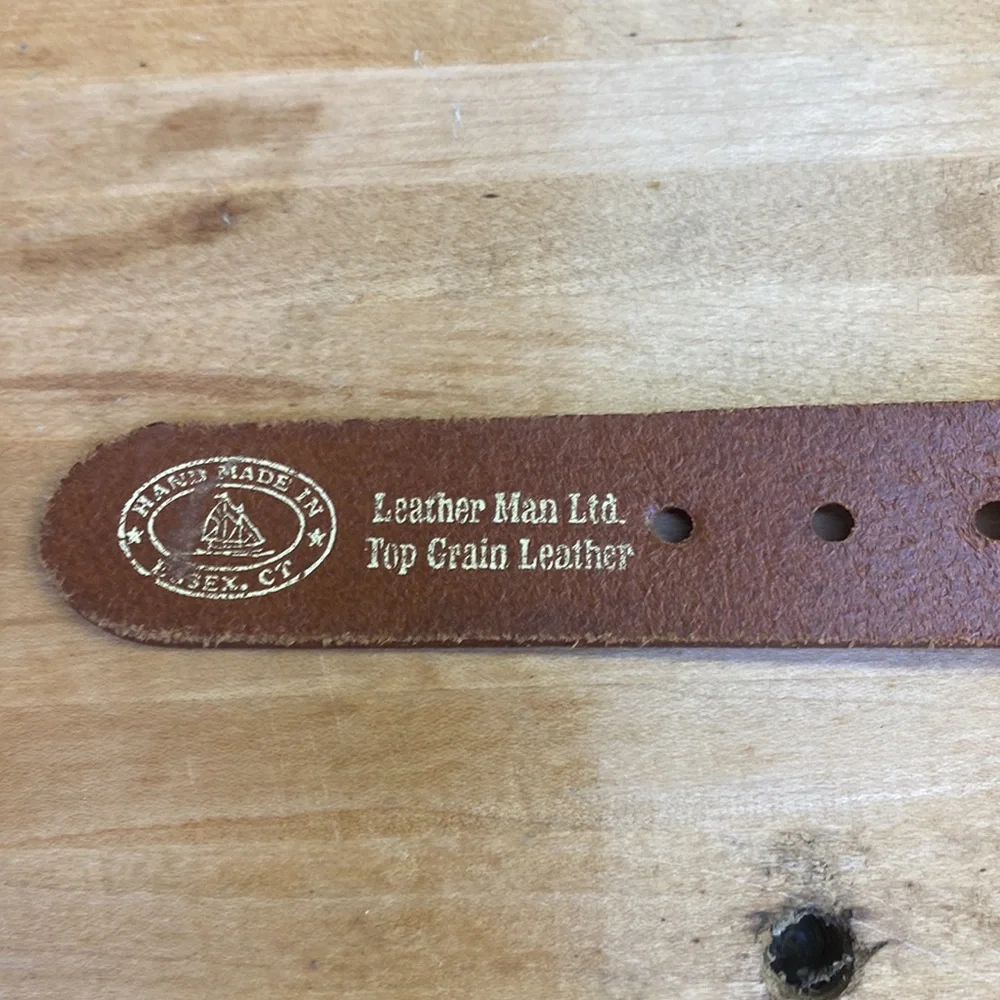 Man made leather belt embroidered fishing sailing canvass EUC 46 yacht core